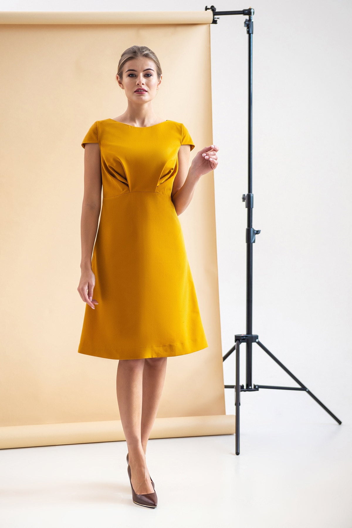Nadia Mustard A-Line Midi Dress — view 2