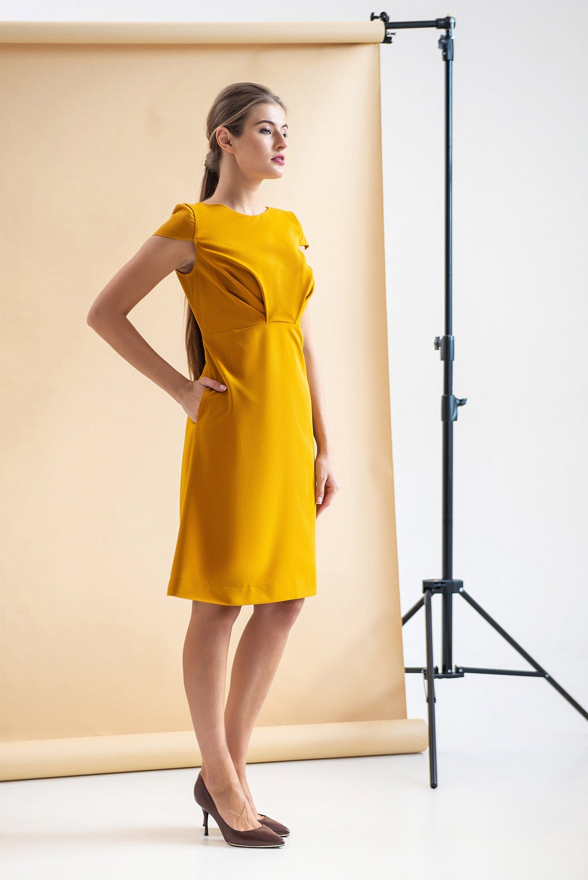 Nadia Mustard A-Line Midi Dress — view 4