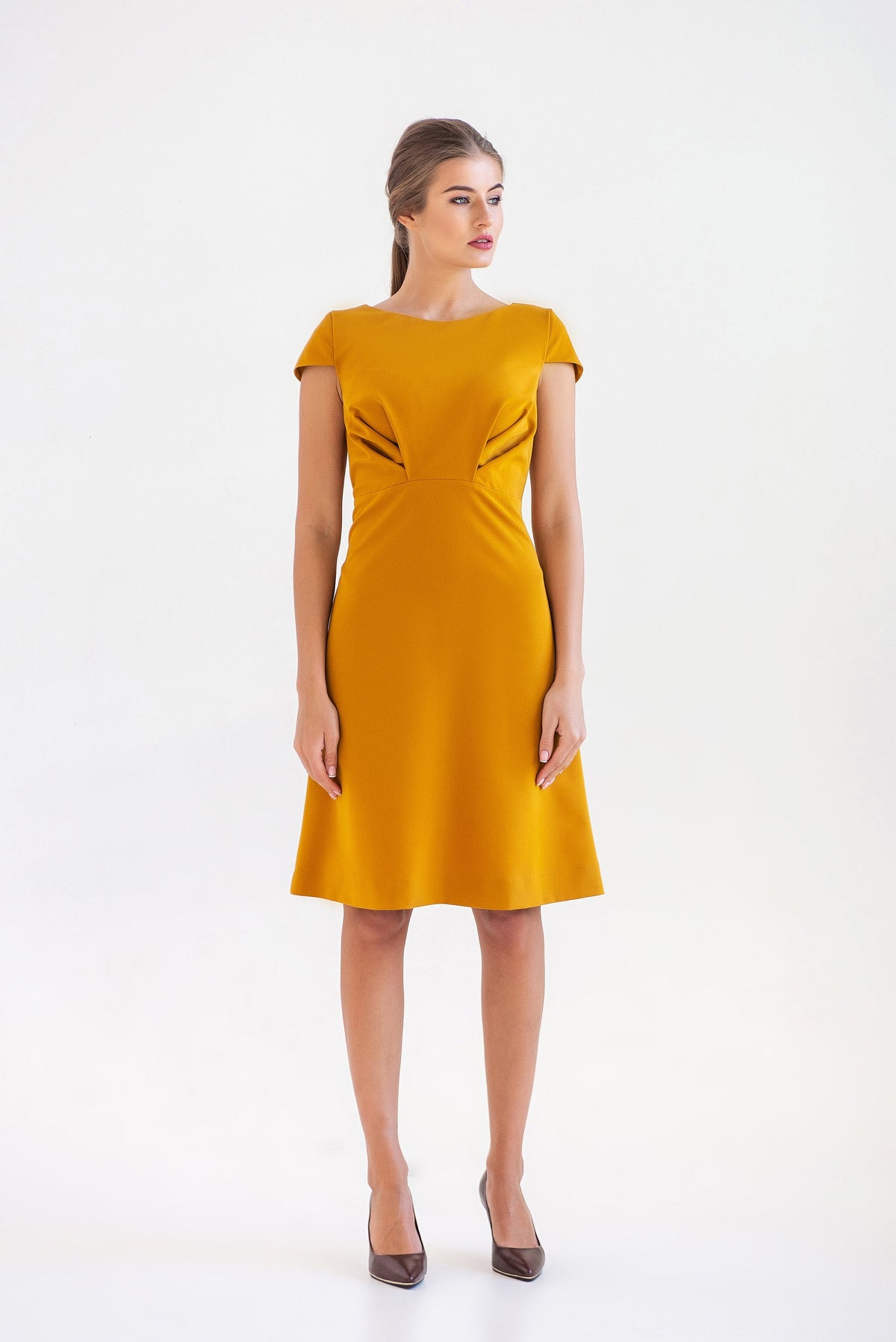 Nadia Mustard A-Line Midi Dress — view 3