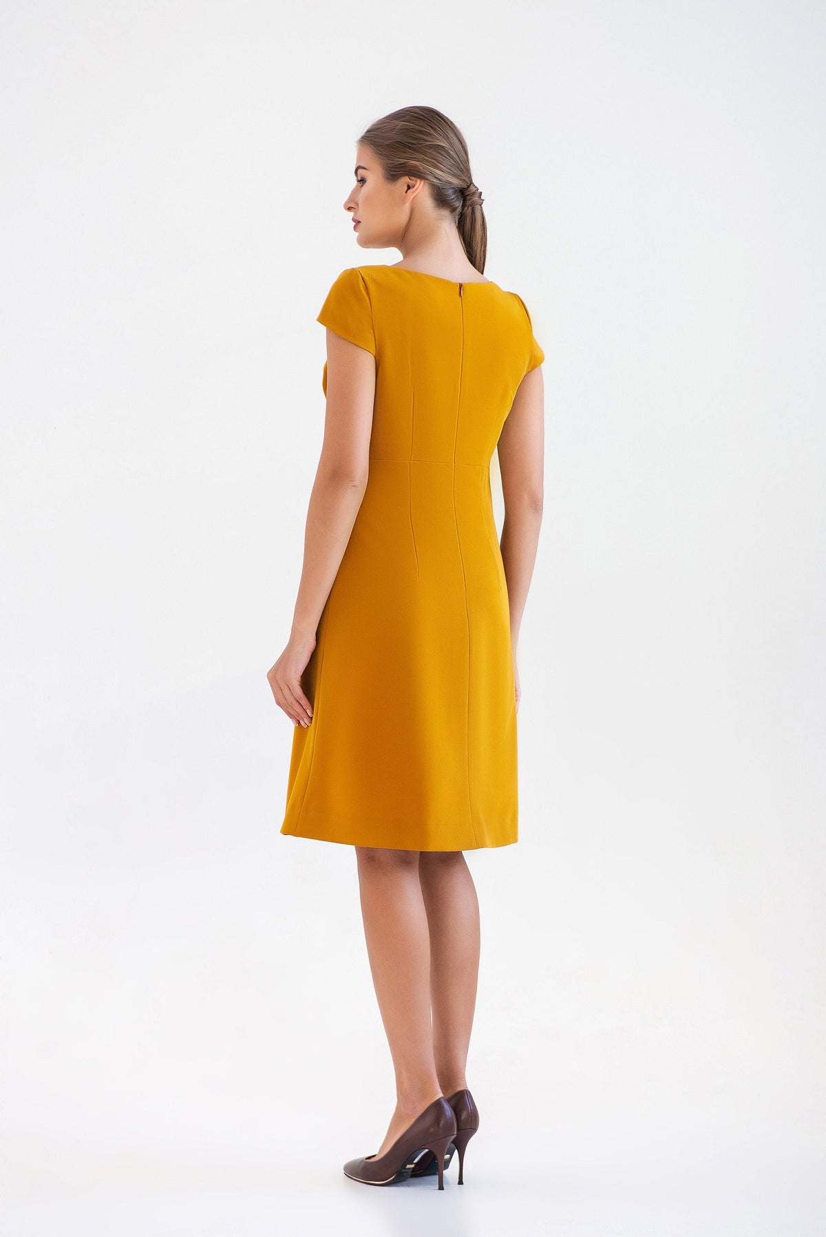 Nadia Mustard A-Line Midi Dress — view 6