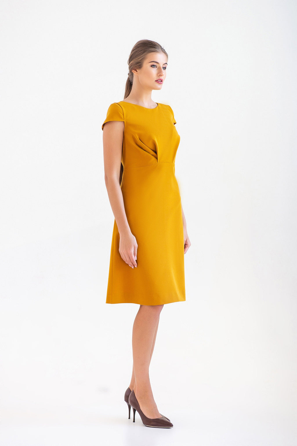 Nadia Mustard A-Line Midi Dress — view 5