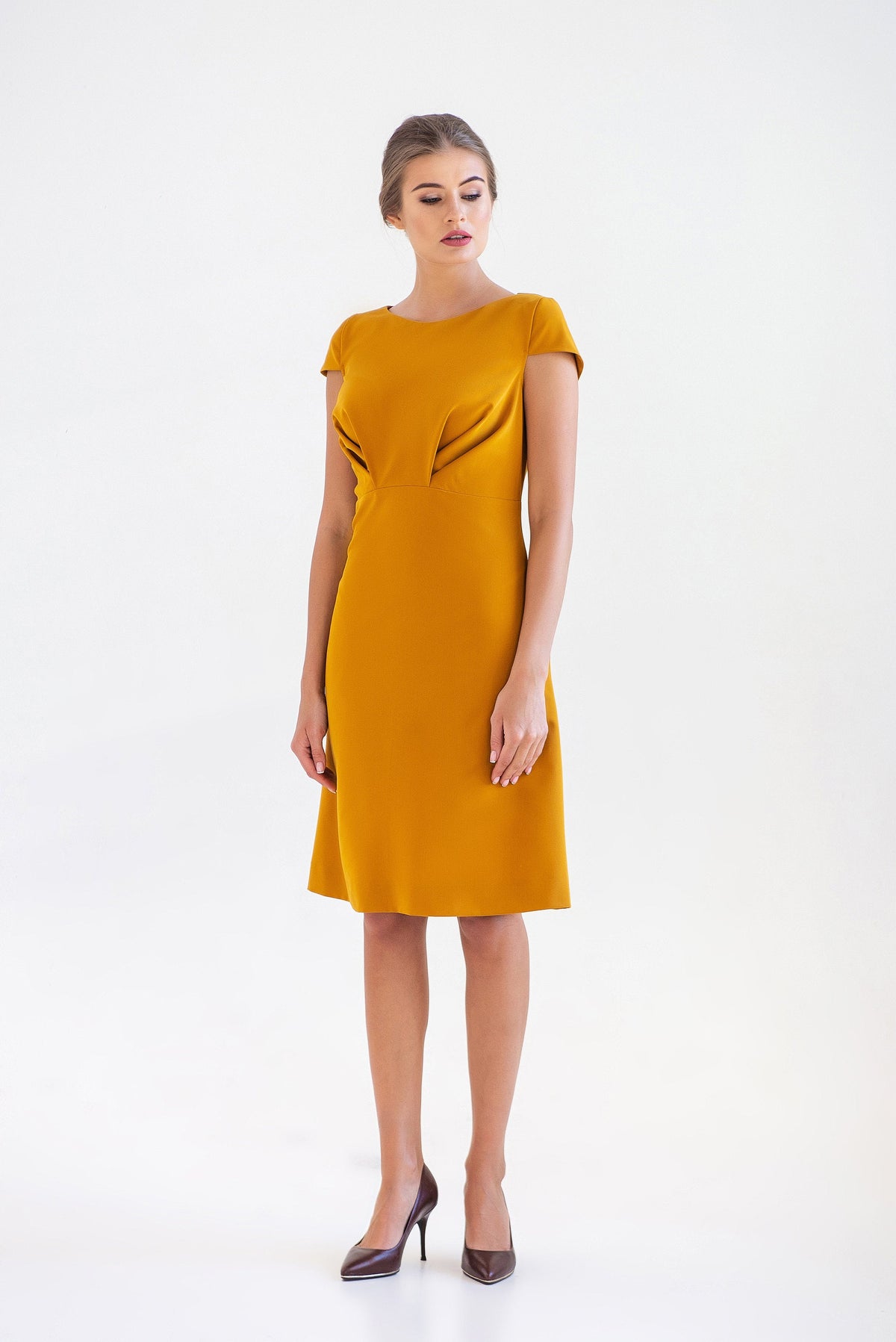 Nadia Mustard A-Line Midi Dress — Dress Code