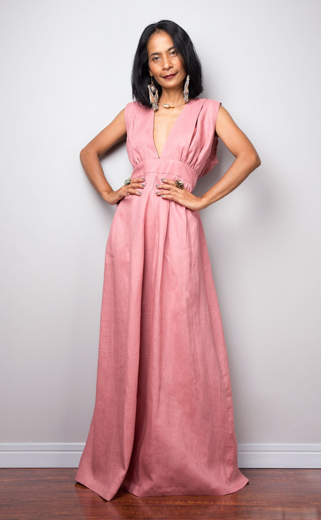 Grace Pink Linen Maxi Dress — view 2