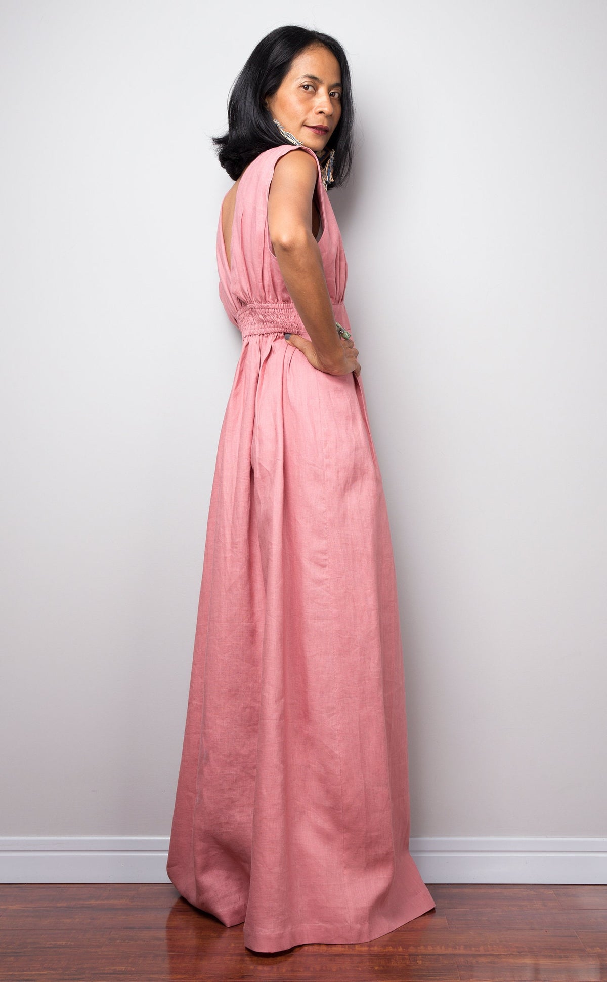 Grace Pink Linen Maxi Dress — view 5
