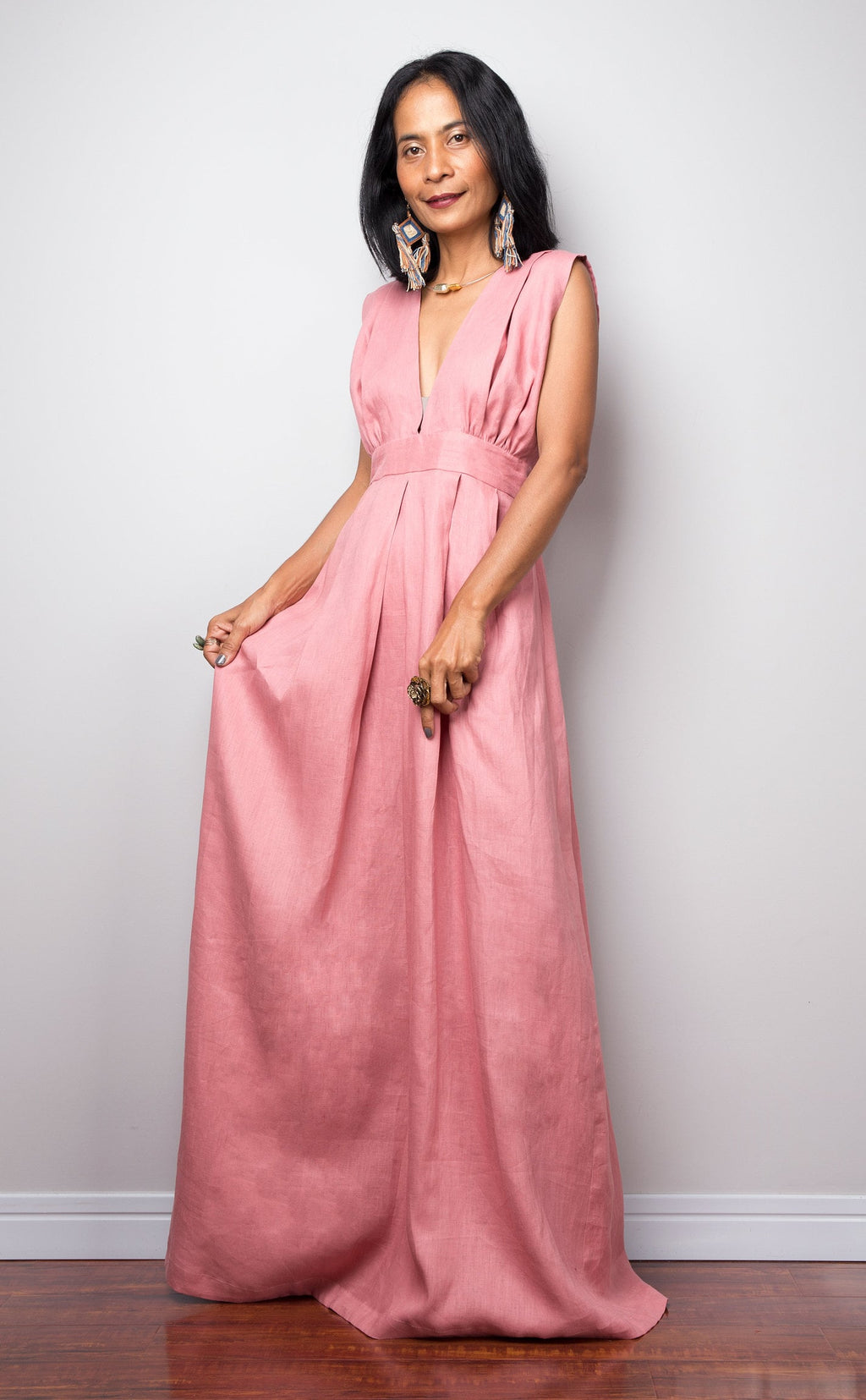 Grace Pink Linen Maxi Dress — view 3
