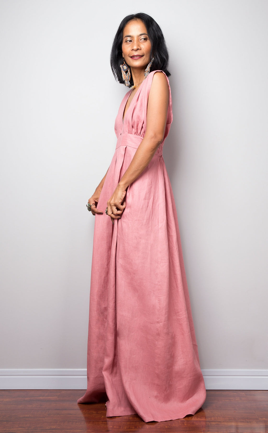 Grace Pink Linen Maxi Dress — view 4