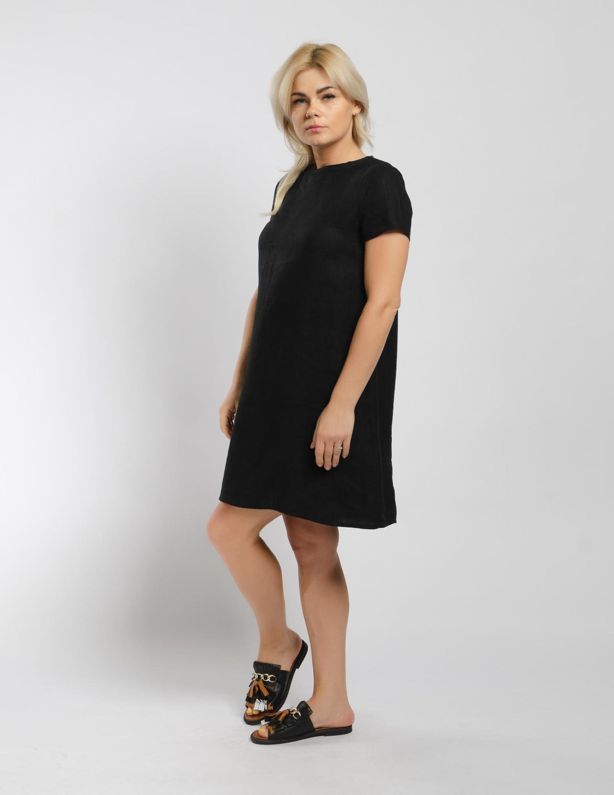 Rosa Black Linen Midi Dress — view 2