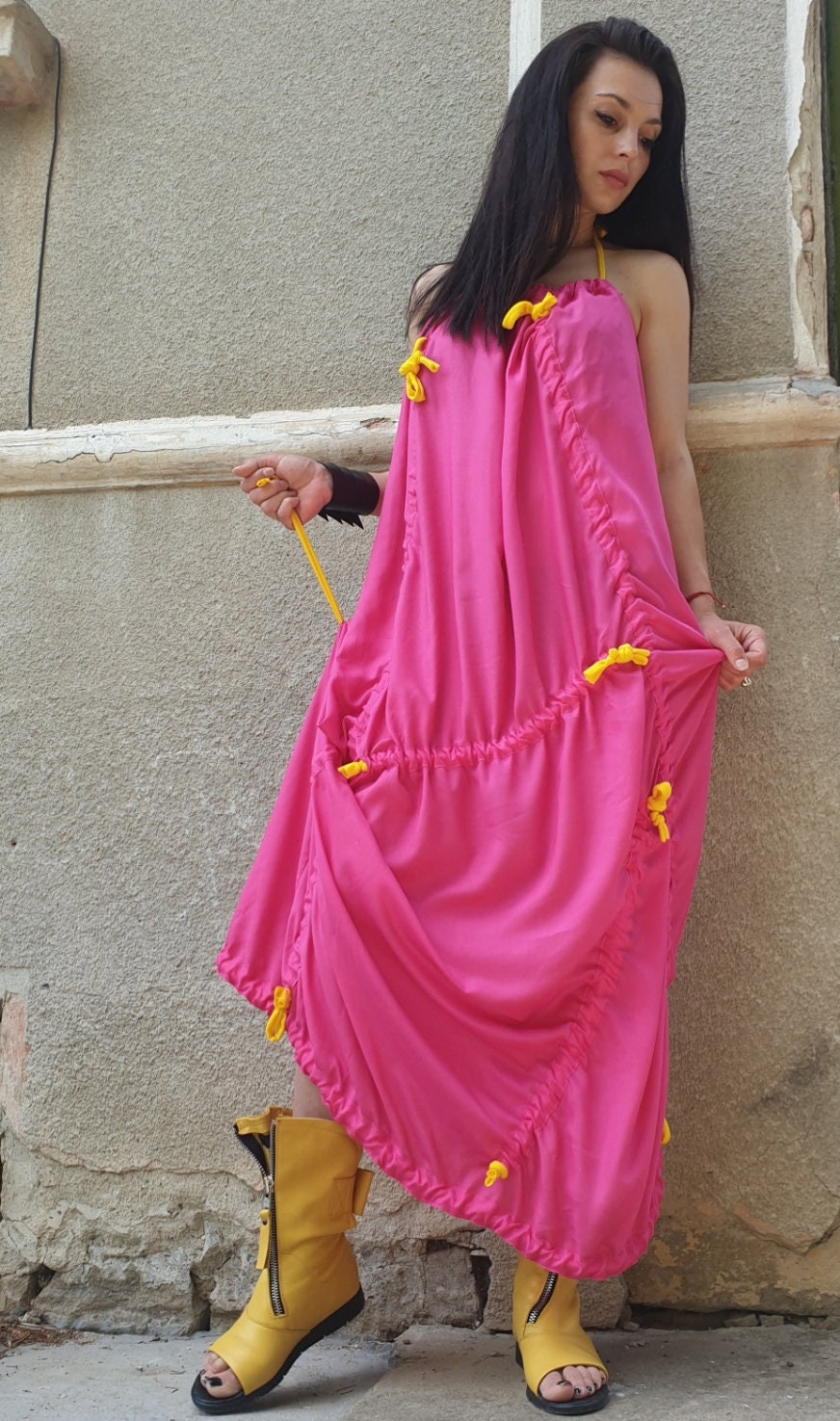 Edie Pink Cotton Maxi Dress — view 3
