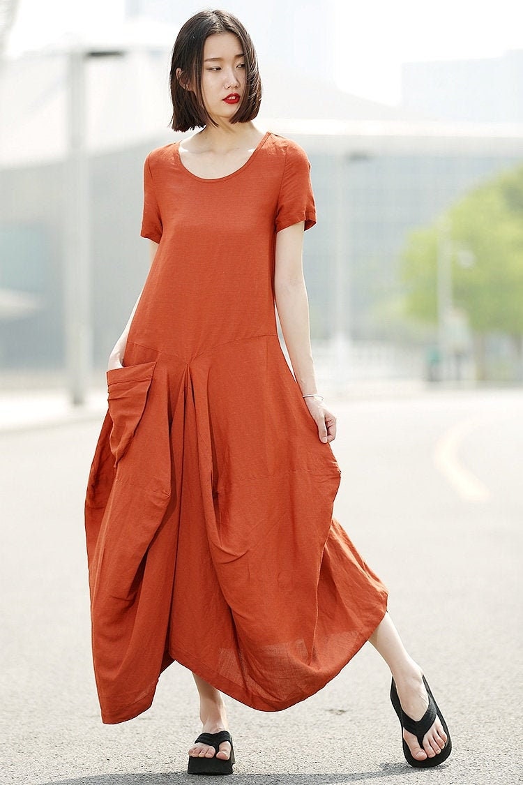 Yara Orange Linen Maxi Dress — Dress Code