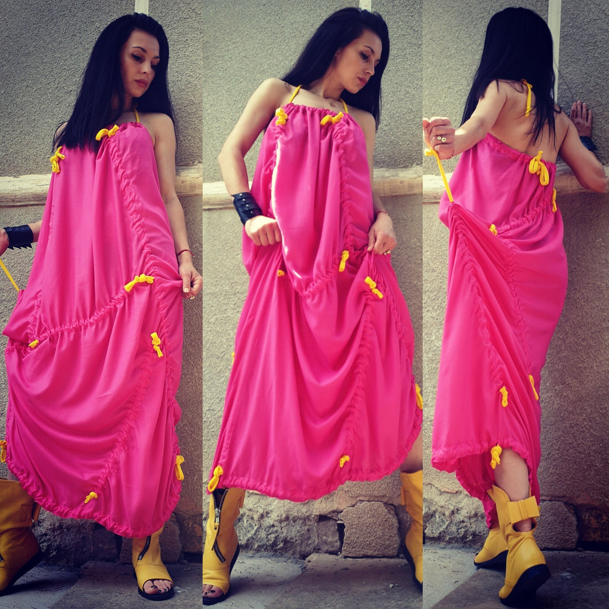 Edie Pink Cotton Maxi Dress — view 2
