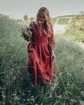 Uma Red Linen Pleated Midi Dress — Dress Code