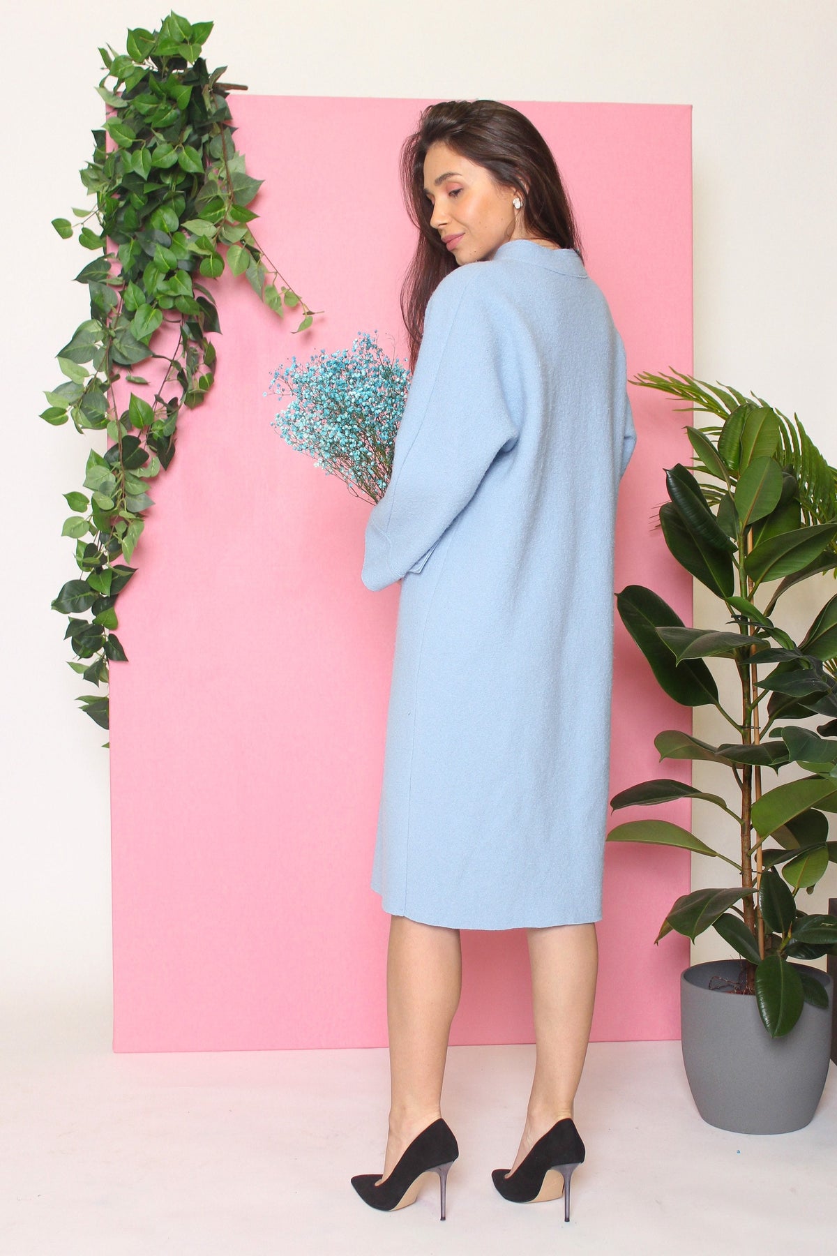Hattie Light Blue Wool Midi Dress — view 3