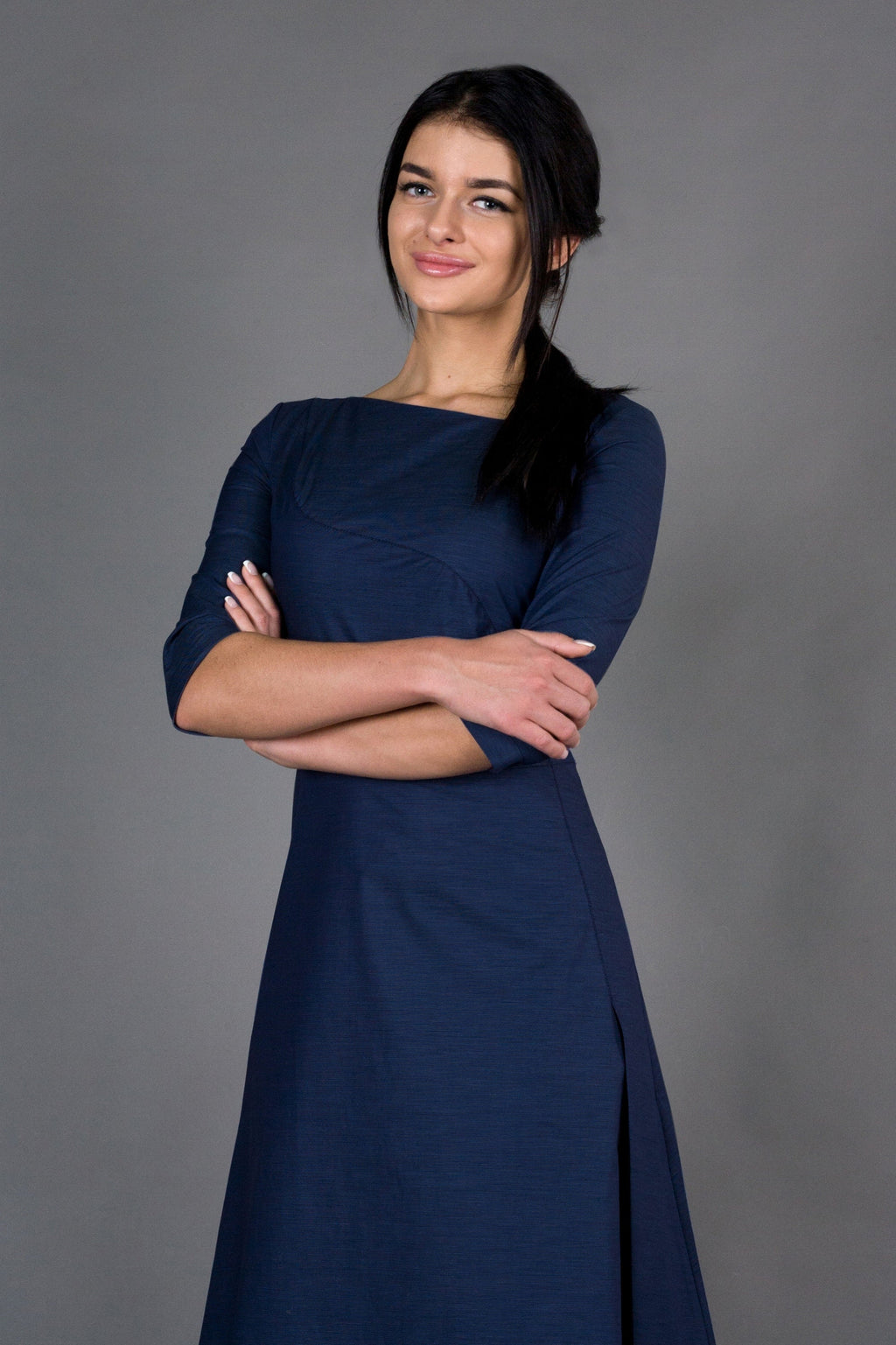 Belle Navy Fit-and-Flare Midi Dress — view 5