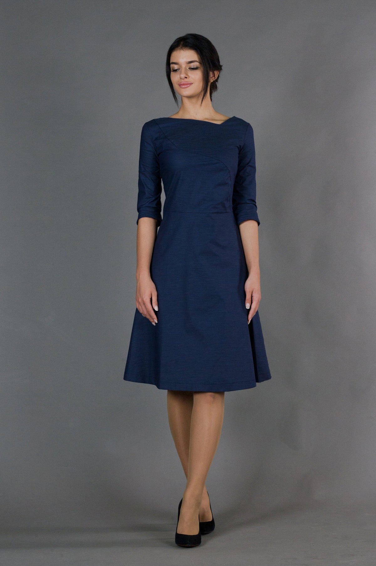 Belle Navy Fit-and-Flare Midi Dress — view 2