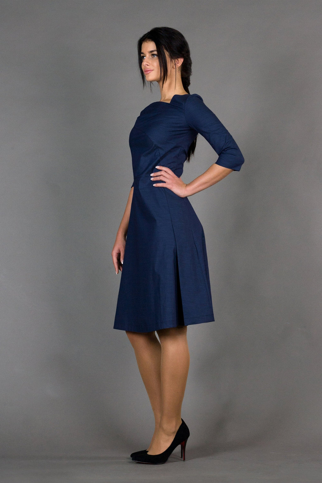 Belle Navy Fit-and-Flare Midi Dress — view 3