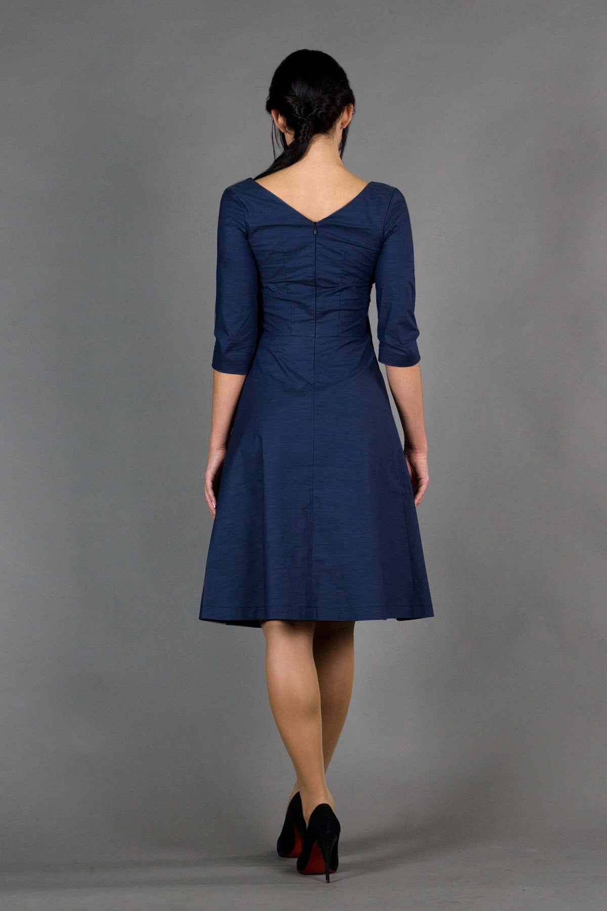Belle Navy Fit-and-Flare Midi Dress — view 4