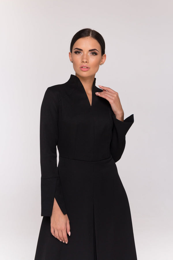 Freya Black Fit-and-Flare Midi Dress