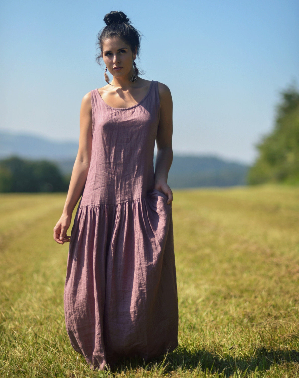 Gemma Purple Linen Maxi Dress — view 2
