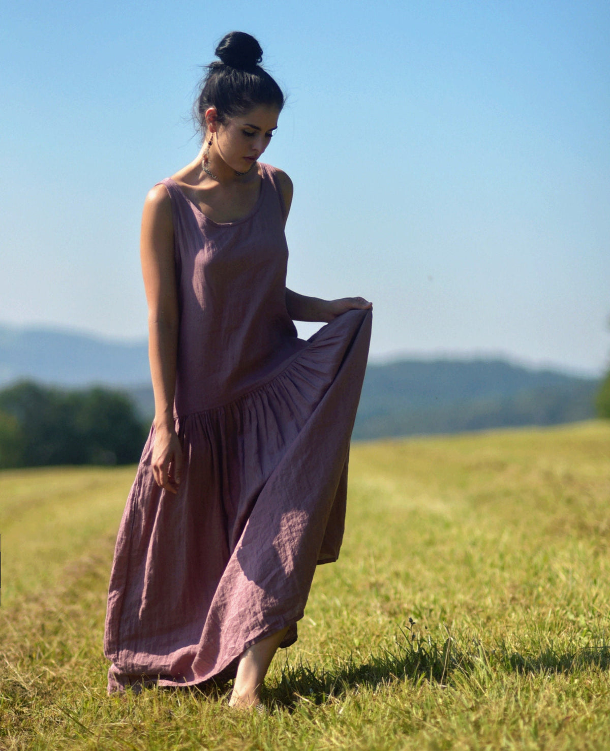 Gemma Purple Linen Maxi Dress — view 3