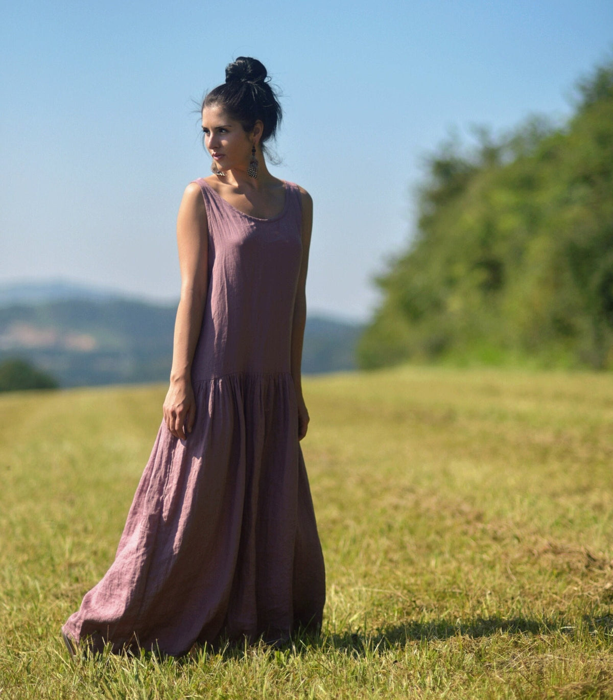Gemma Purple Linen Maxi Dress — Dress Code