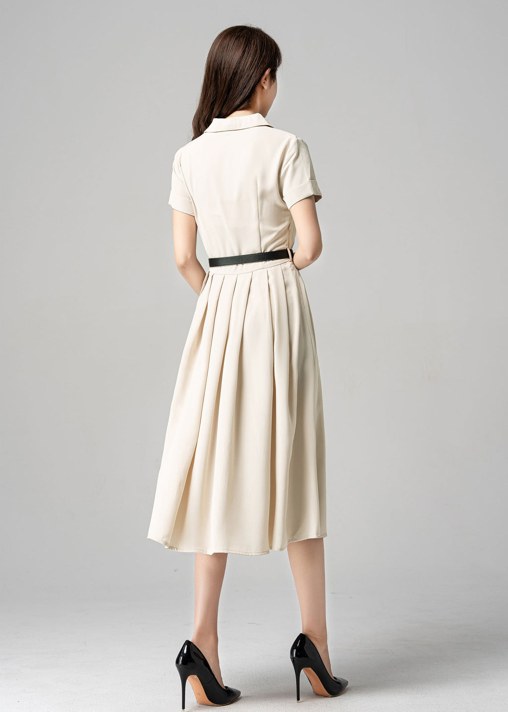 Hazel Beige Shirt Midi Dress — view 6