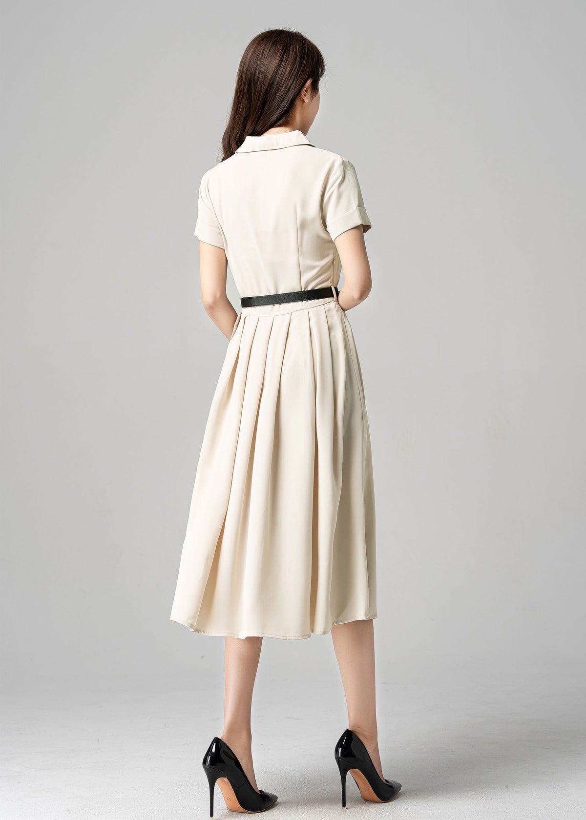 Hazel Beige Shirt Midi Dress — view 6