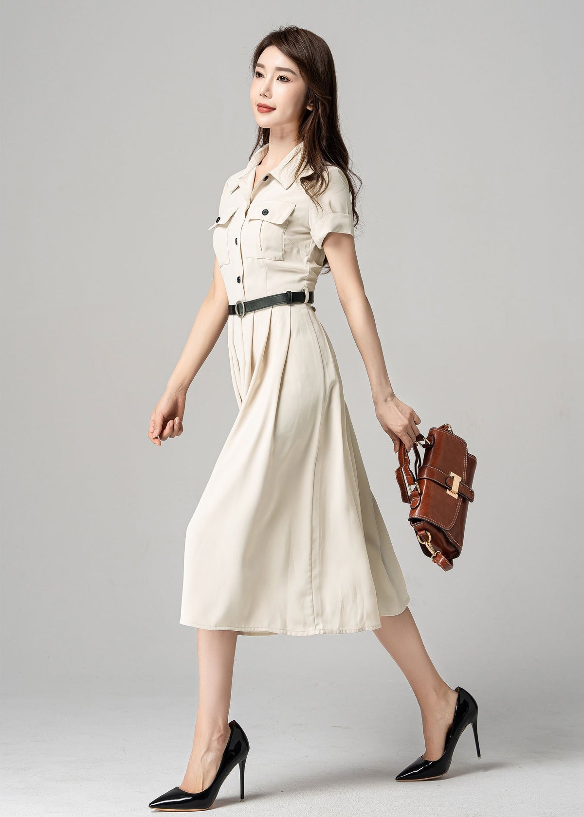 Hazel Beige Shirt Midi Dress — view 4