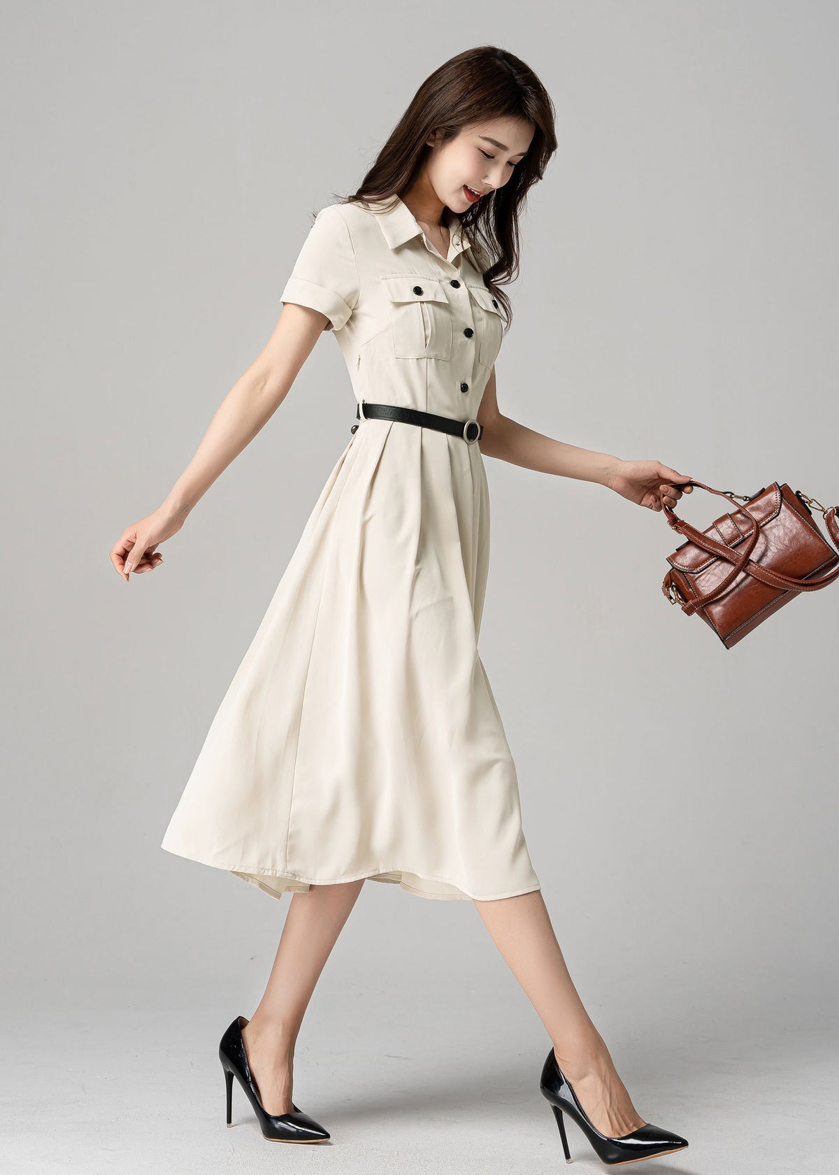 Hazel Beige Shirt Midi Dress — view 5