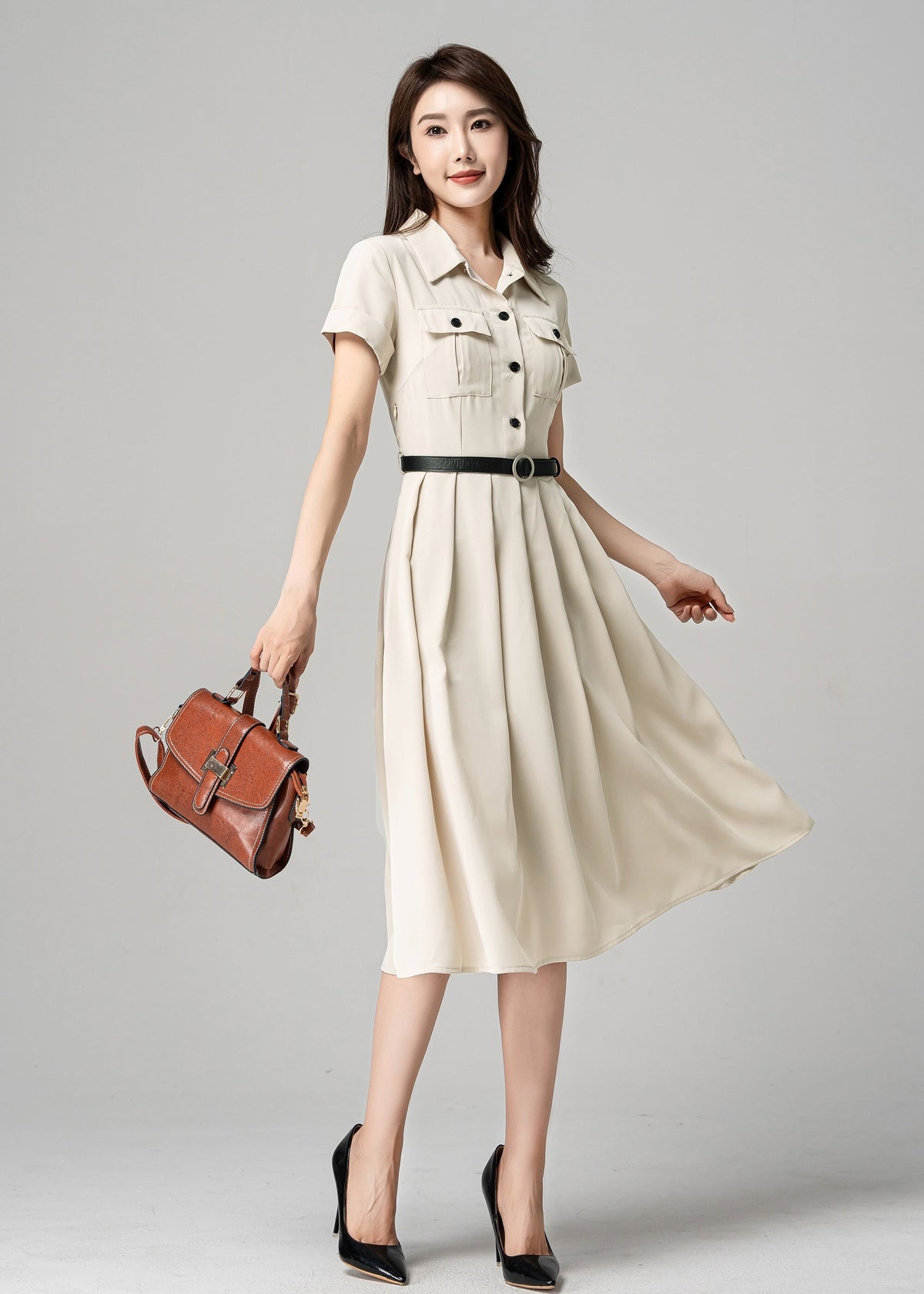 Hazel Beige Shirt Midi Dress — view 3