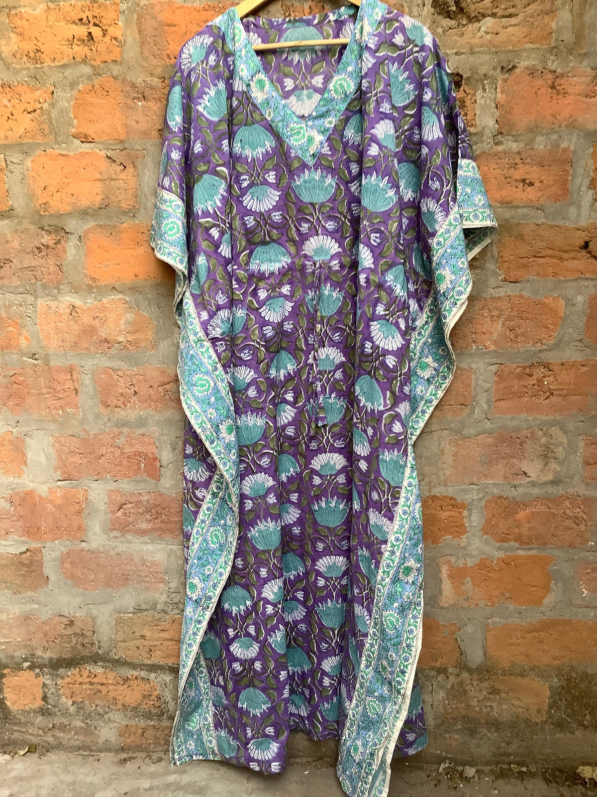 Dora Purple Cotton Kaftan Maxi Dress — view 2