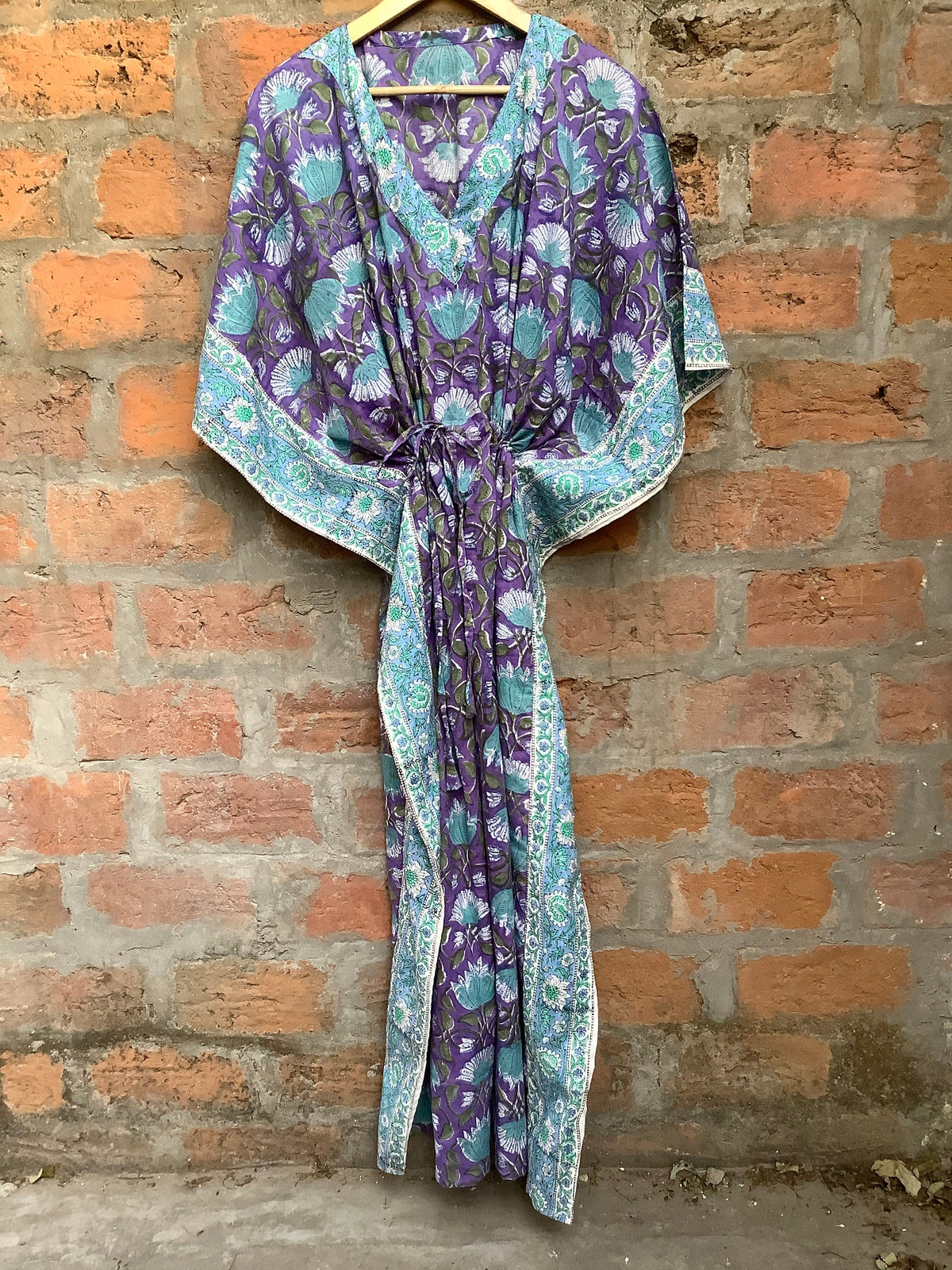 Dora Purple Cotton Kaftan Maxi Dress — view 3