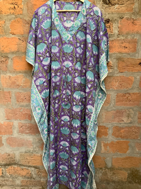 Dora Purple Cotton Kaftan Maxi Dress