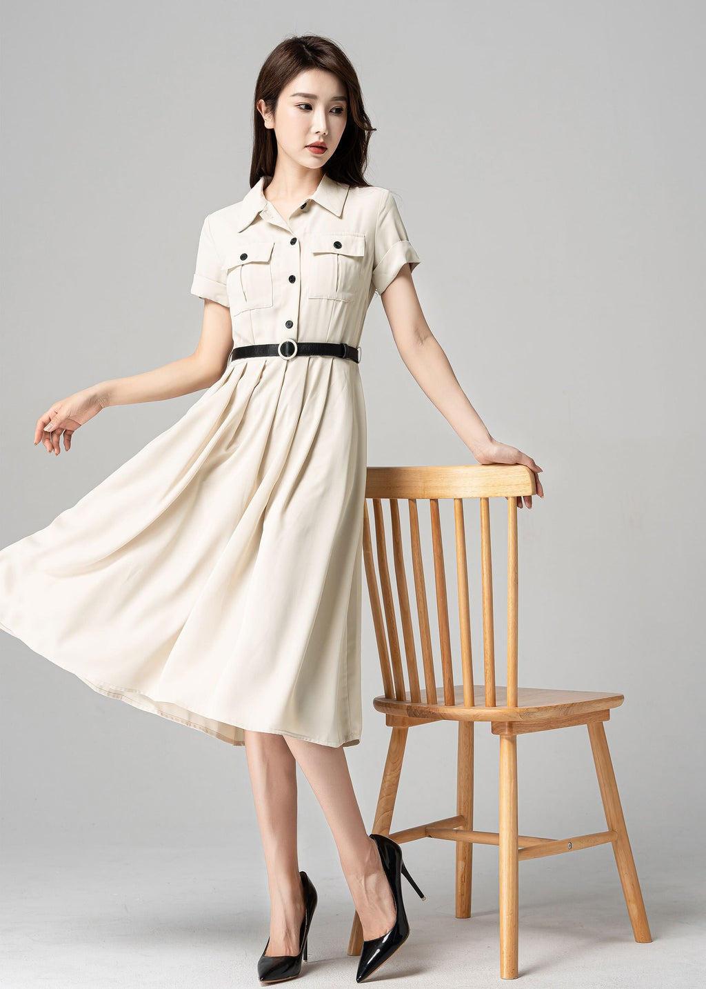 Hazel Beige Shirt Midi Dress — Dress Code
