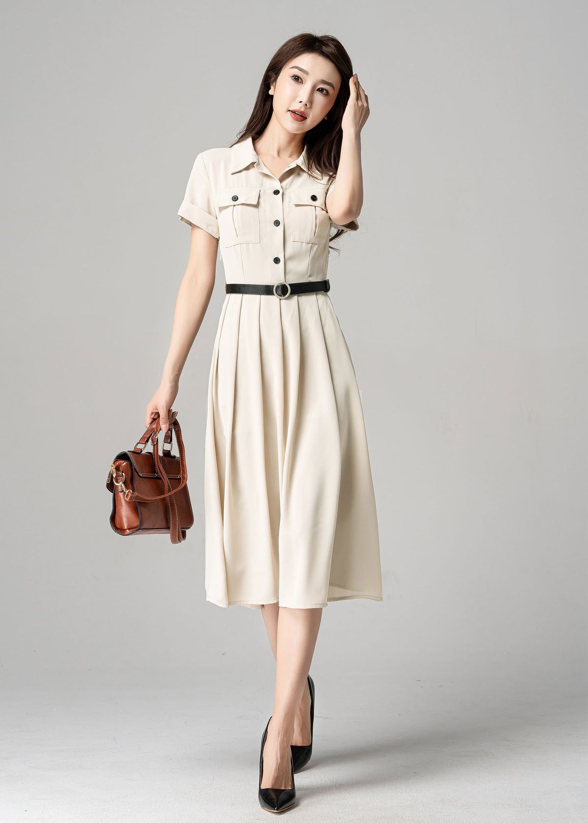 Hazel Beige Shirt Midi Dress — view 2