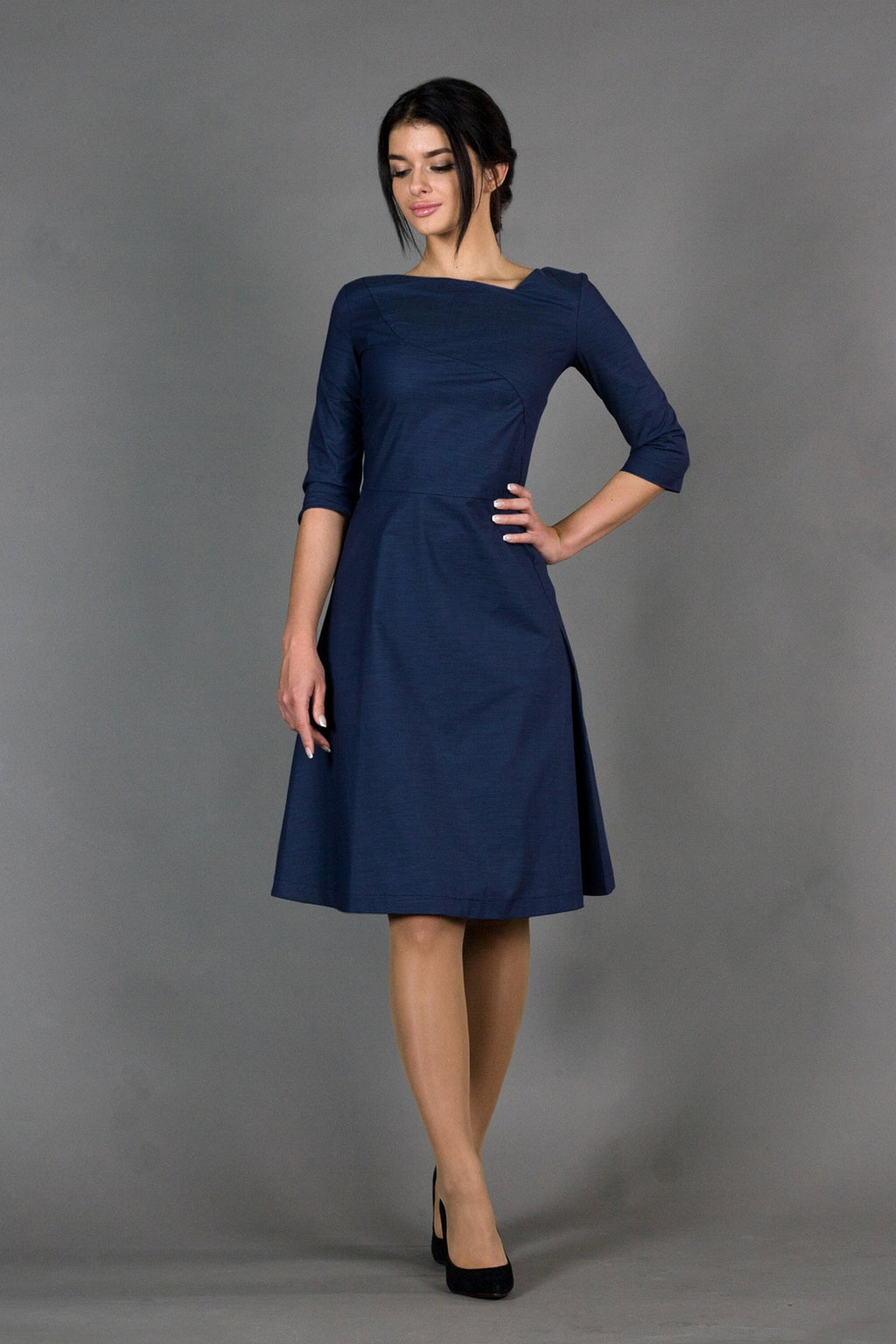 Belle Navy Fit-and-Flare Midi Dress — Dress Code