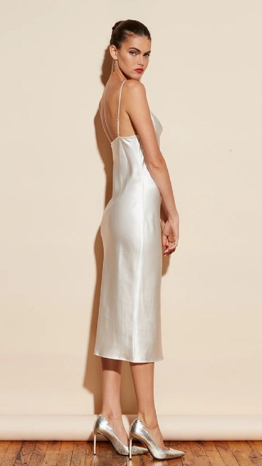 Ellie White Satin Open-Back Midi Dress — view 2