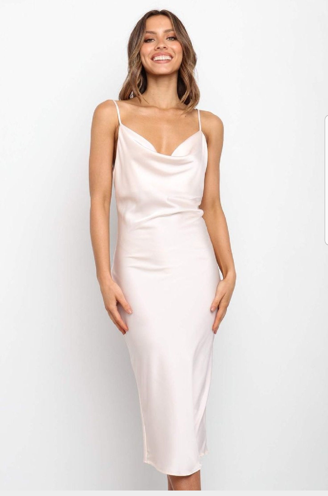Ellie White Satin Open-Back Midi Dress — view 3