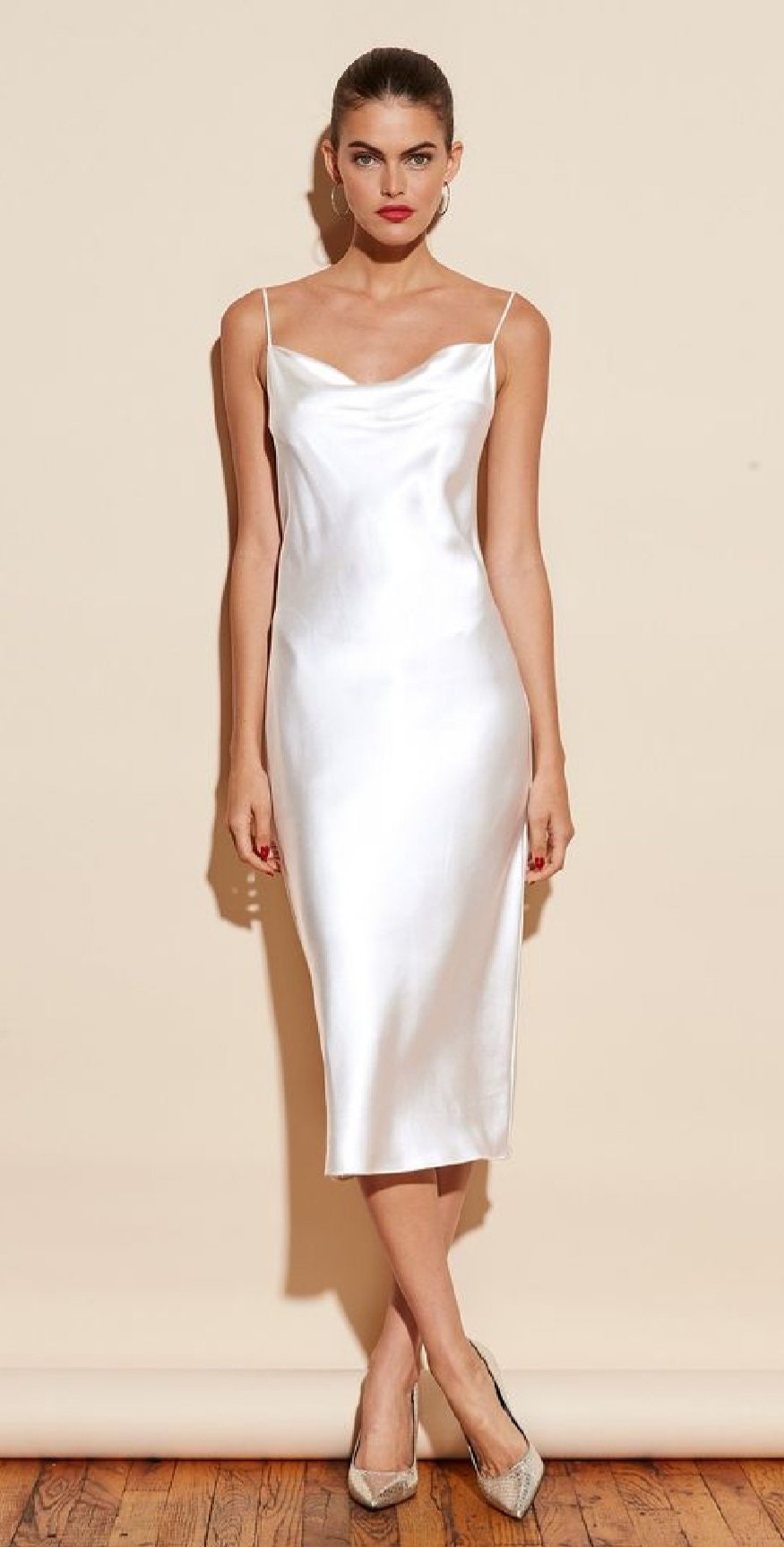 Ellie White Satin Open-Back Midi Dress — view 4