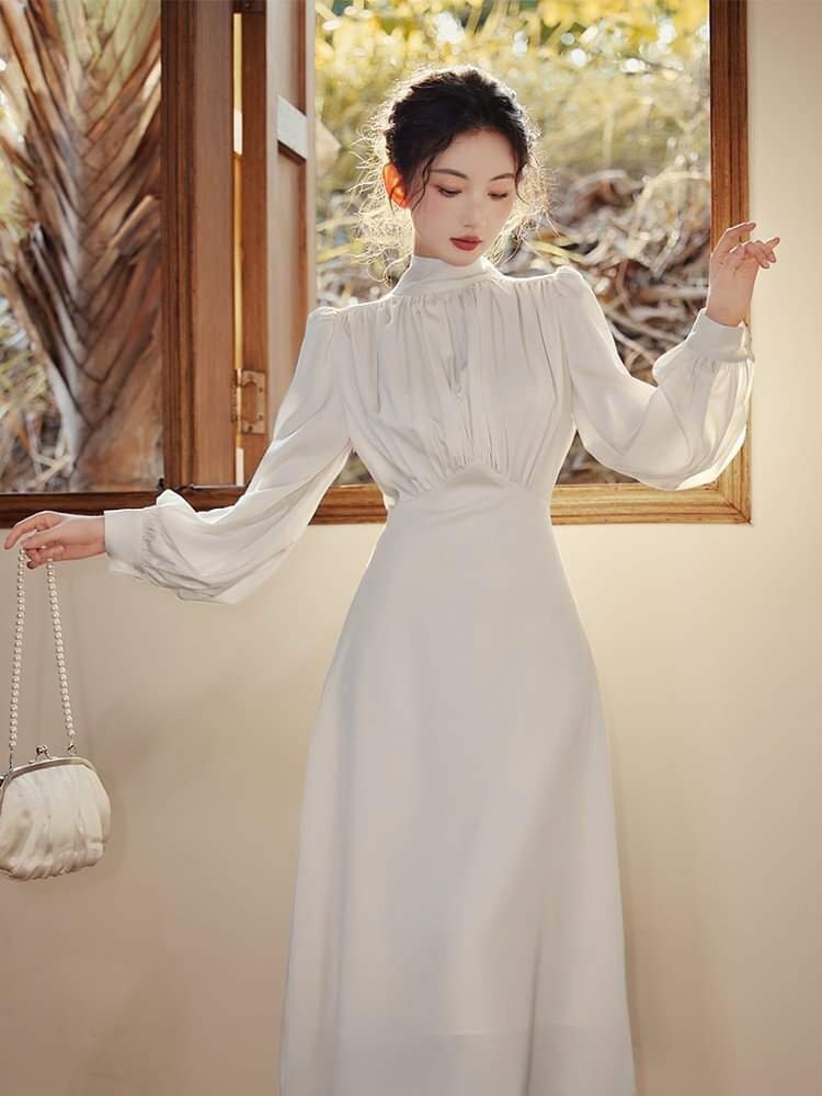 Tessa White Cotton High-Waist Midi Dress — Dress Code