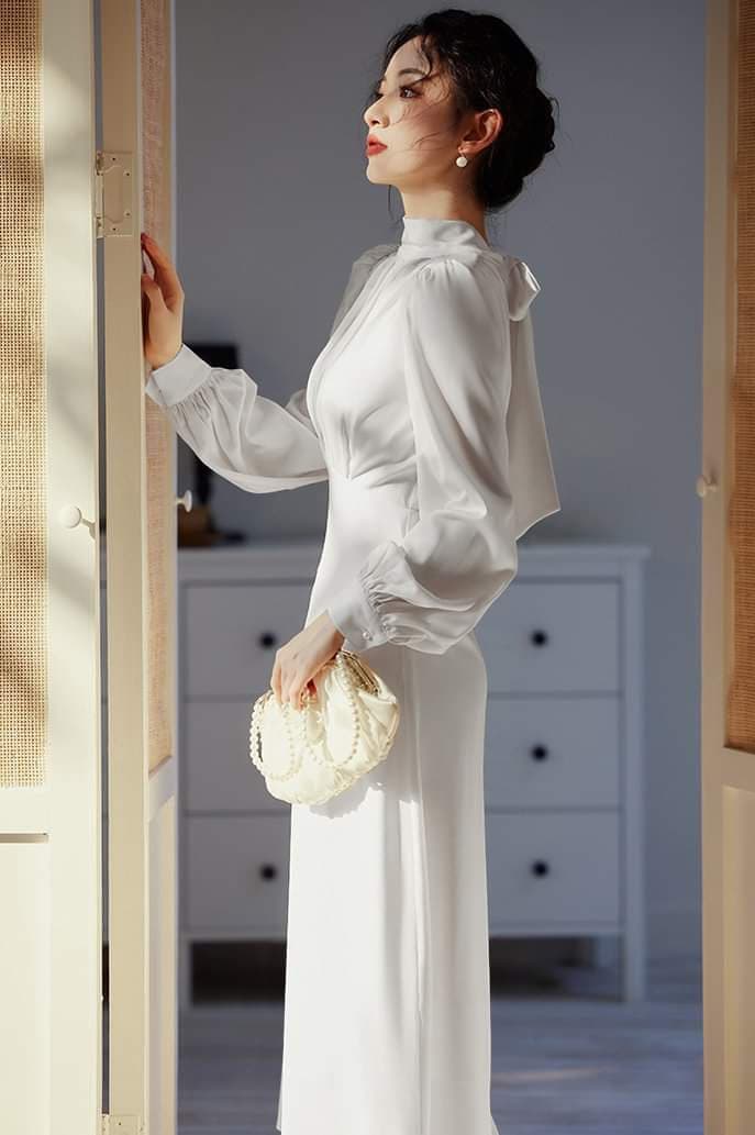 Tessa White Cotton High-Waist Midi Dress — view 2