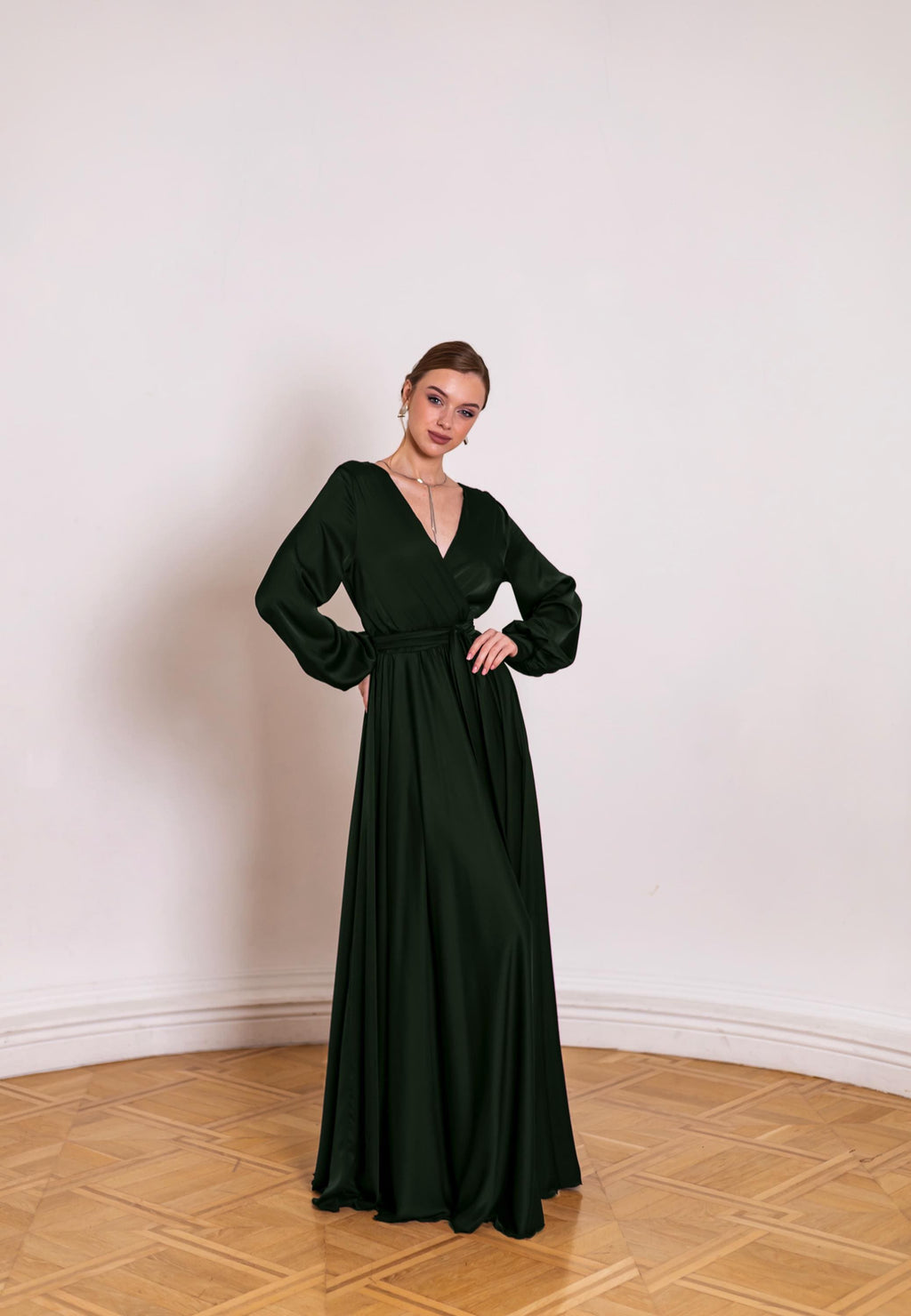 Marlo Olive Satin Open-Back Maxi Dress — view 2