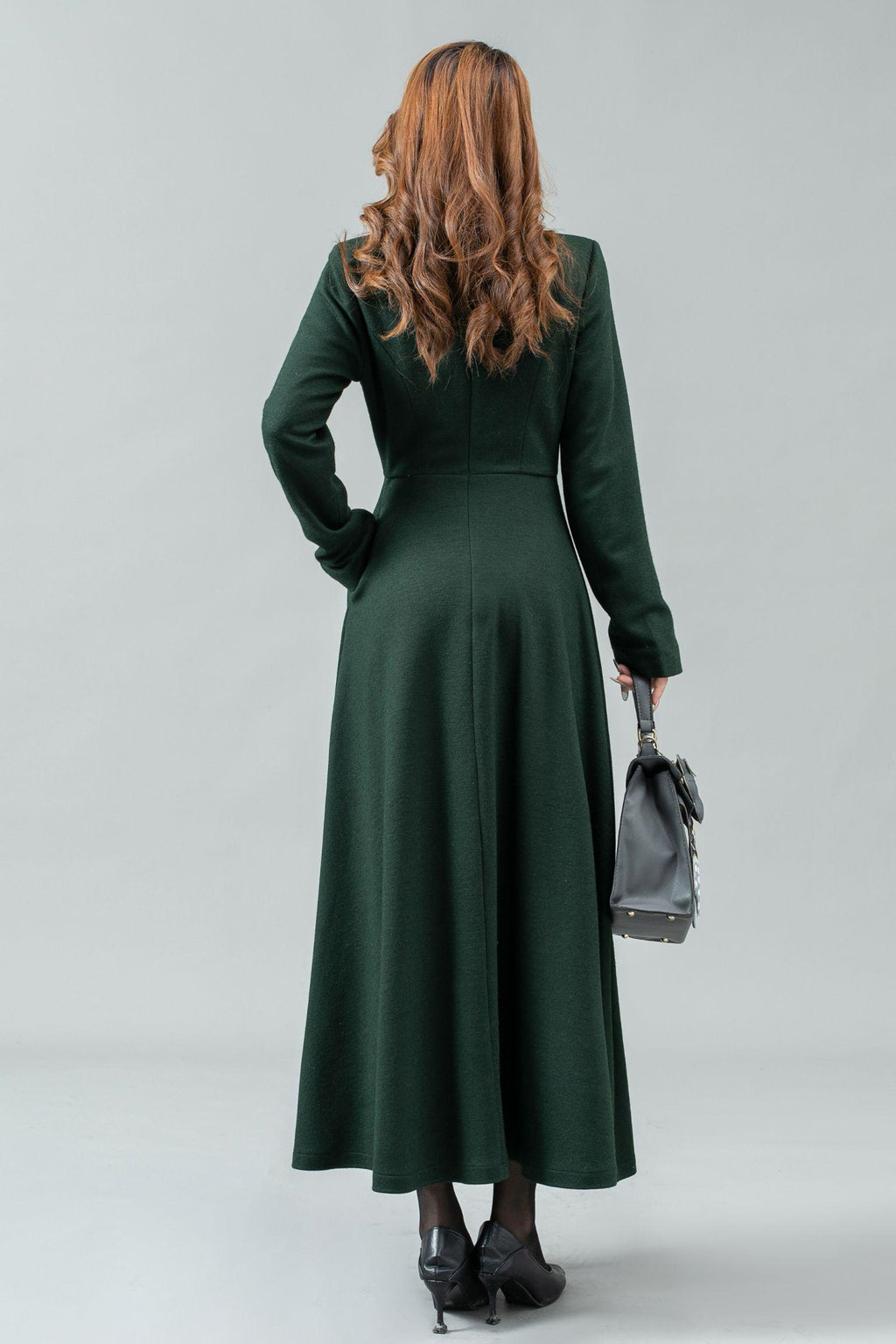 Jade Green Wool A-Line Maxi Dress — view 6