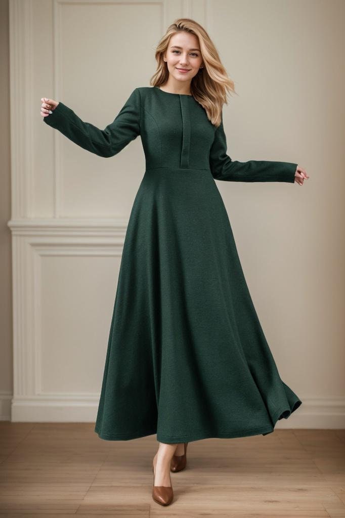 Jade Green Wool A-Line Maxi Dress — Dress Code