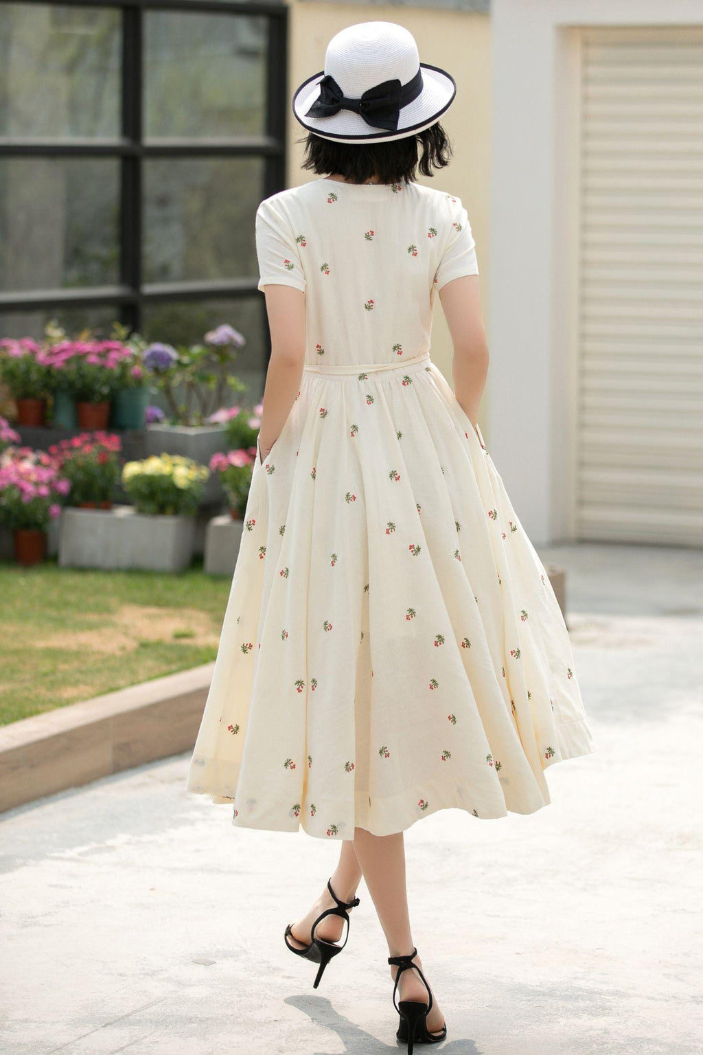 Joy Floral Linen Wrap Midi Dress — view 5