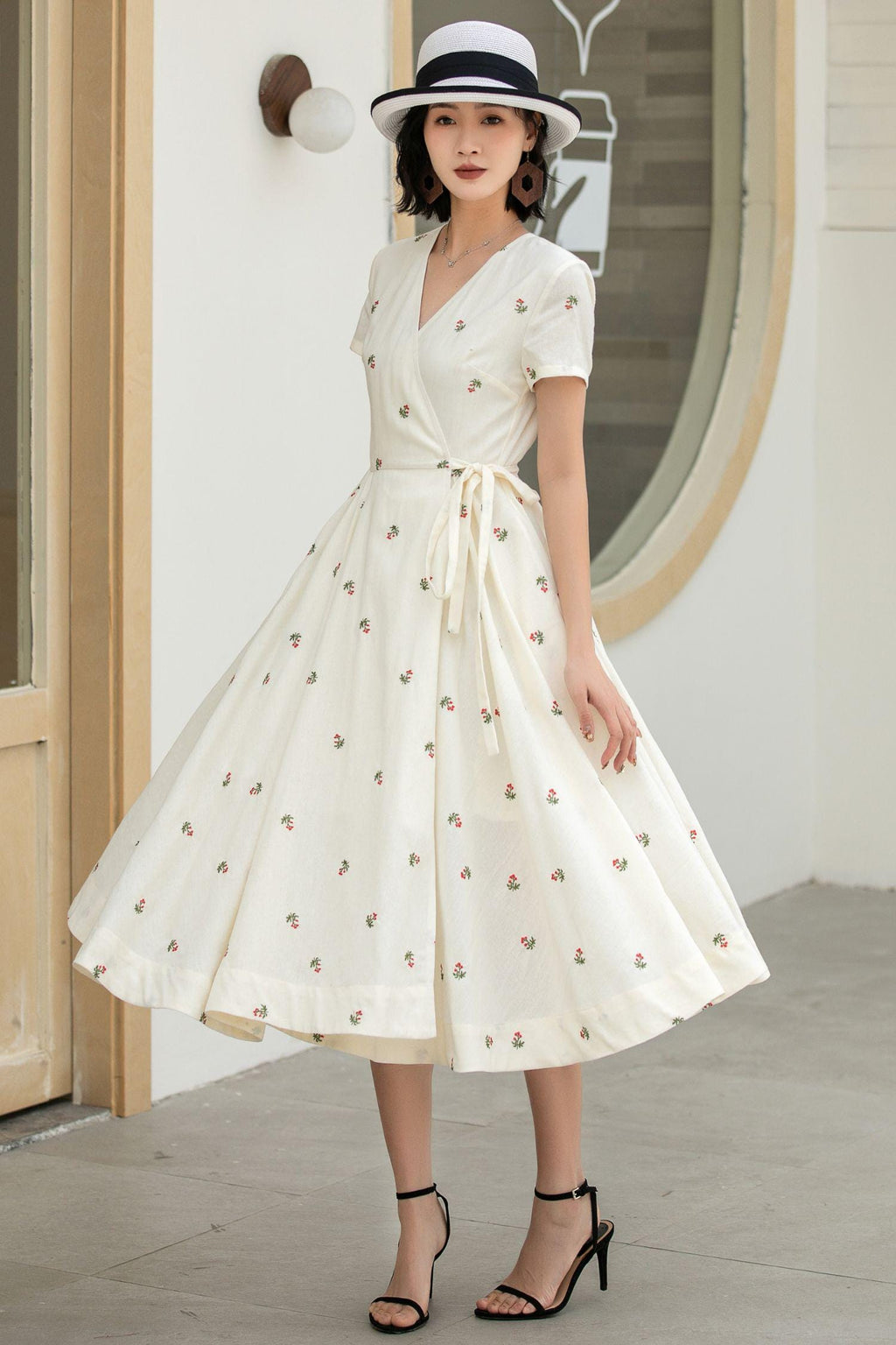 Joy Floral Linen Wrap Midi Dress — view 6