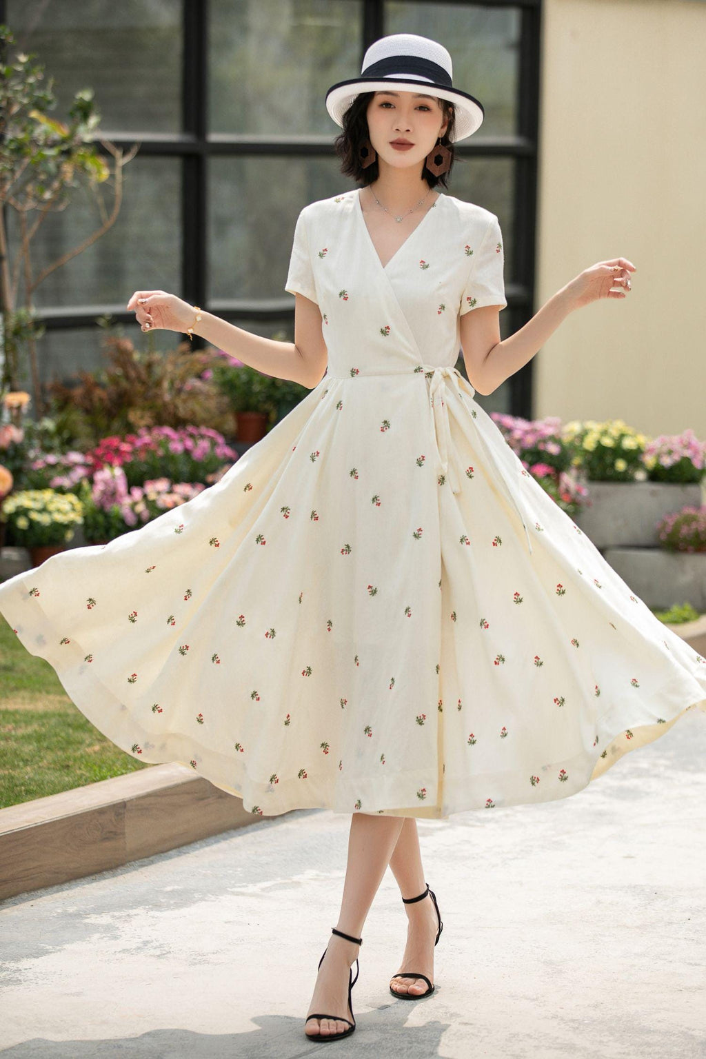 Joy Floral Linen Wrap Midi Dress — view 2
