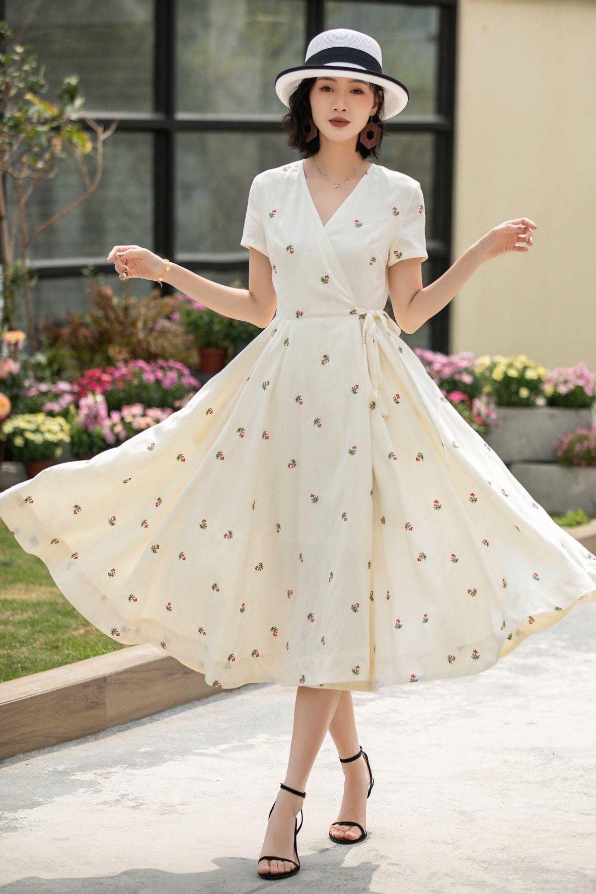 Joy Floral Linen Wrap Midi Dress — view 2