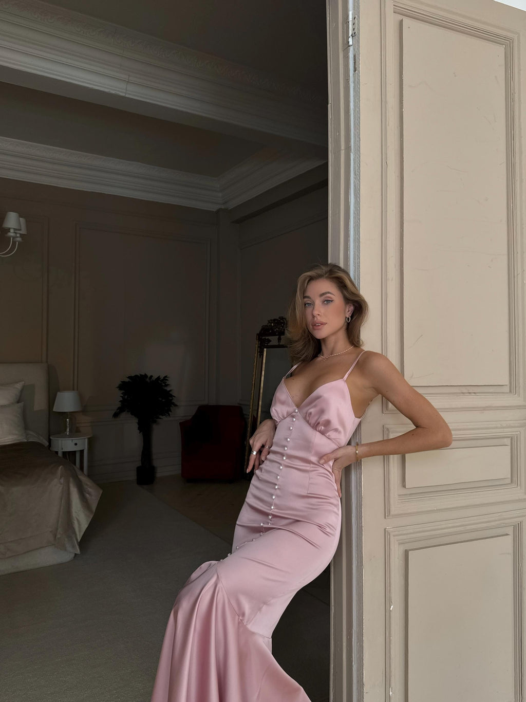 Anya Pink Satin Slip Midi Dress — view 2
