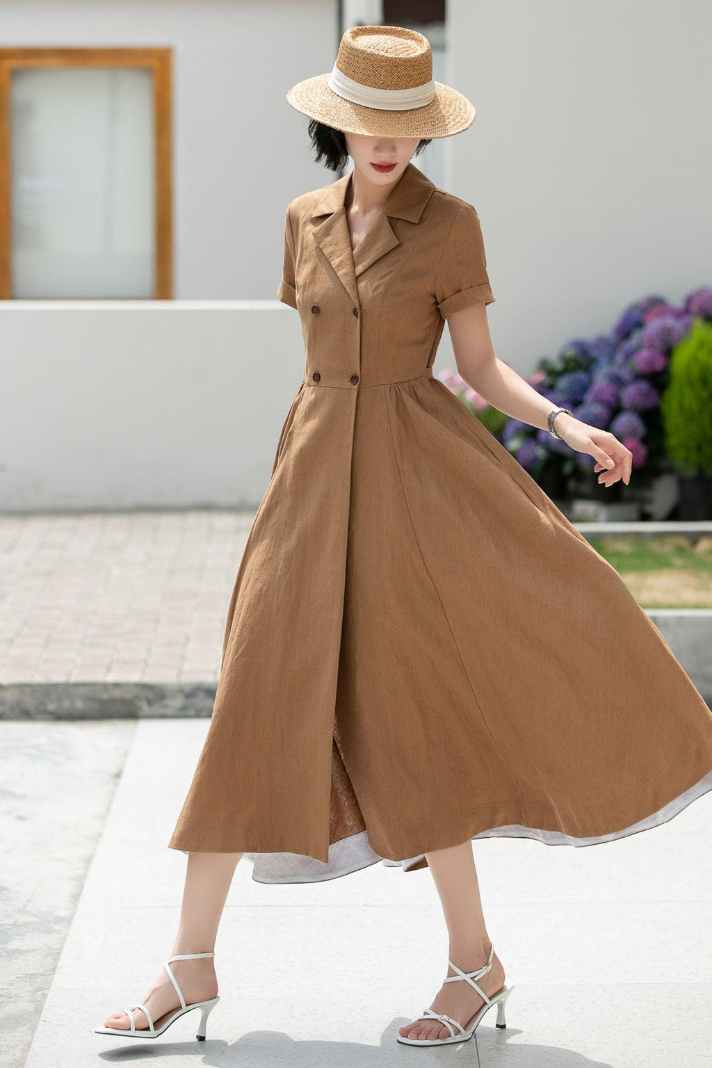 Nina Olive Linen Shirt Midi Dress — view 5