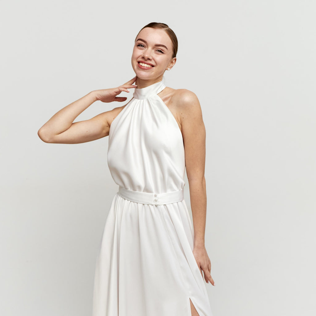 Blair White Satin Halter Midi Dress — view 2